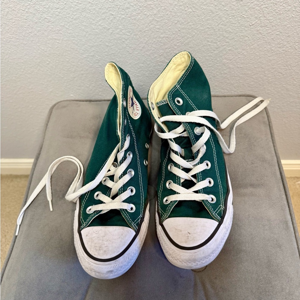 Converse Chuck Taylor All Star High Top Sneakers in Dark Green and White - Picture 2 of 9